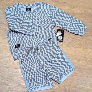 Volcom Kids, Blue and Gray Checkered Shorts Set